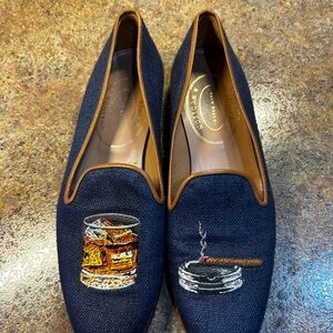 Stubbs & Wootton Denim Tan Leather trim Loafers  8.5AA